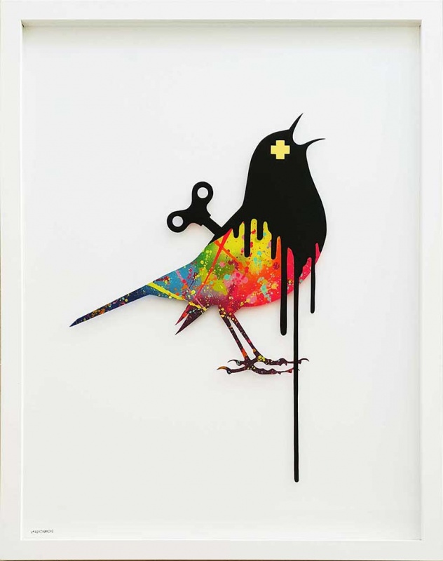 VeeBee Art & Design VeeBee clockwork bird on glass