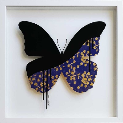 Butterfly Royal Blue-Gold Original Painting on Glass